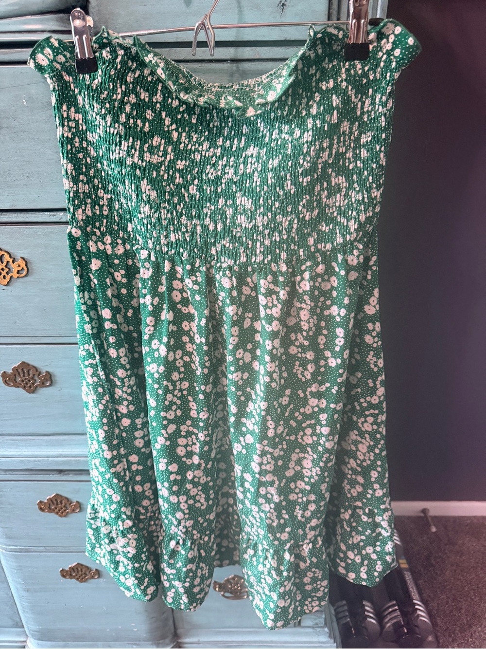 Green Floral Smocked Tube Dress